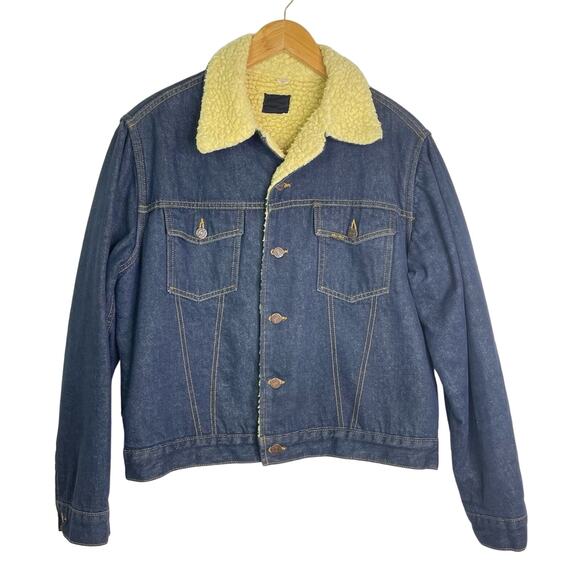 Vintage Jean Jacket Sherpa Sears Roebucks Classic Style Men’s Denim Jacket - Picture 1 of 12